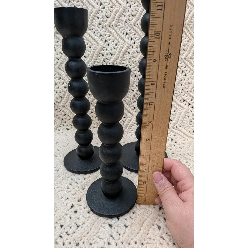 IKEA BESTIGA Black Bubble Taper Candle Holder Set of 3 Cast Aluminum Modern